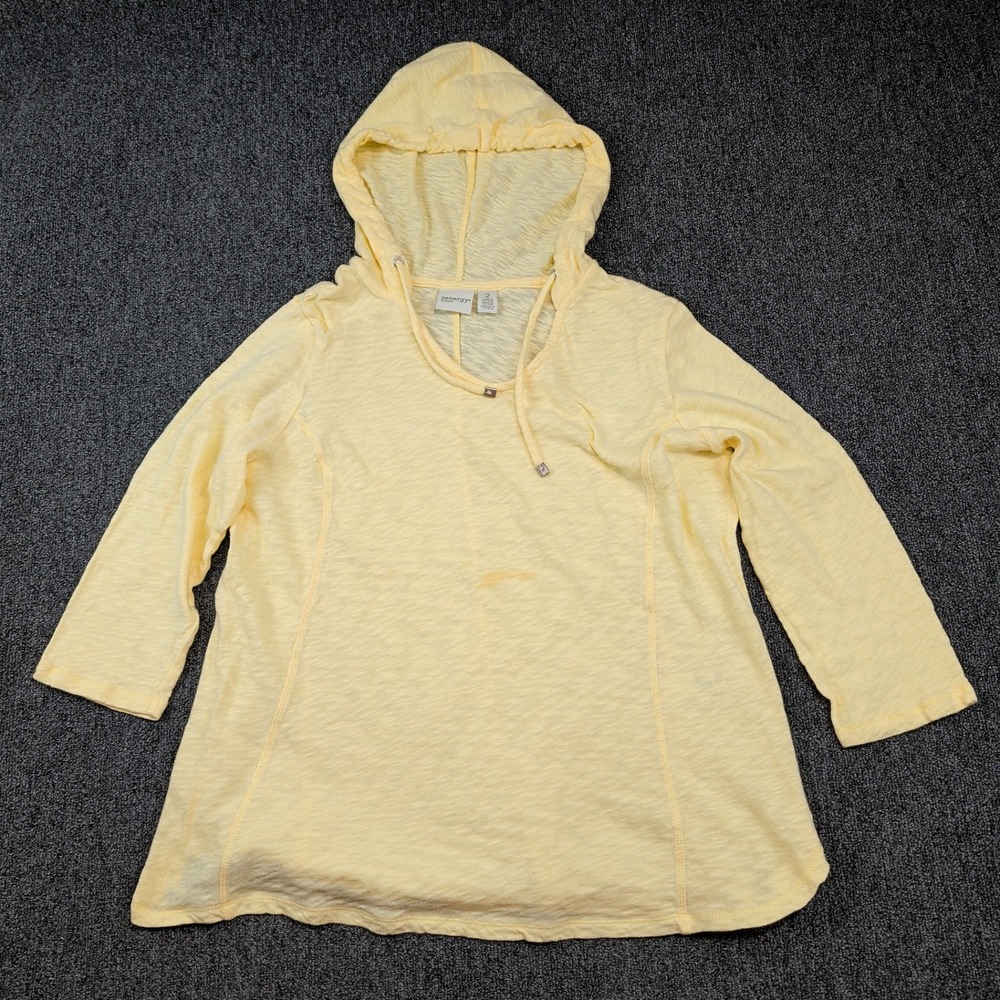 Zenergy by Chico's Coastal Slub Knit Hoodie 2 Yellow 3/4 Sleeve Athleisure